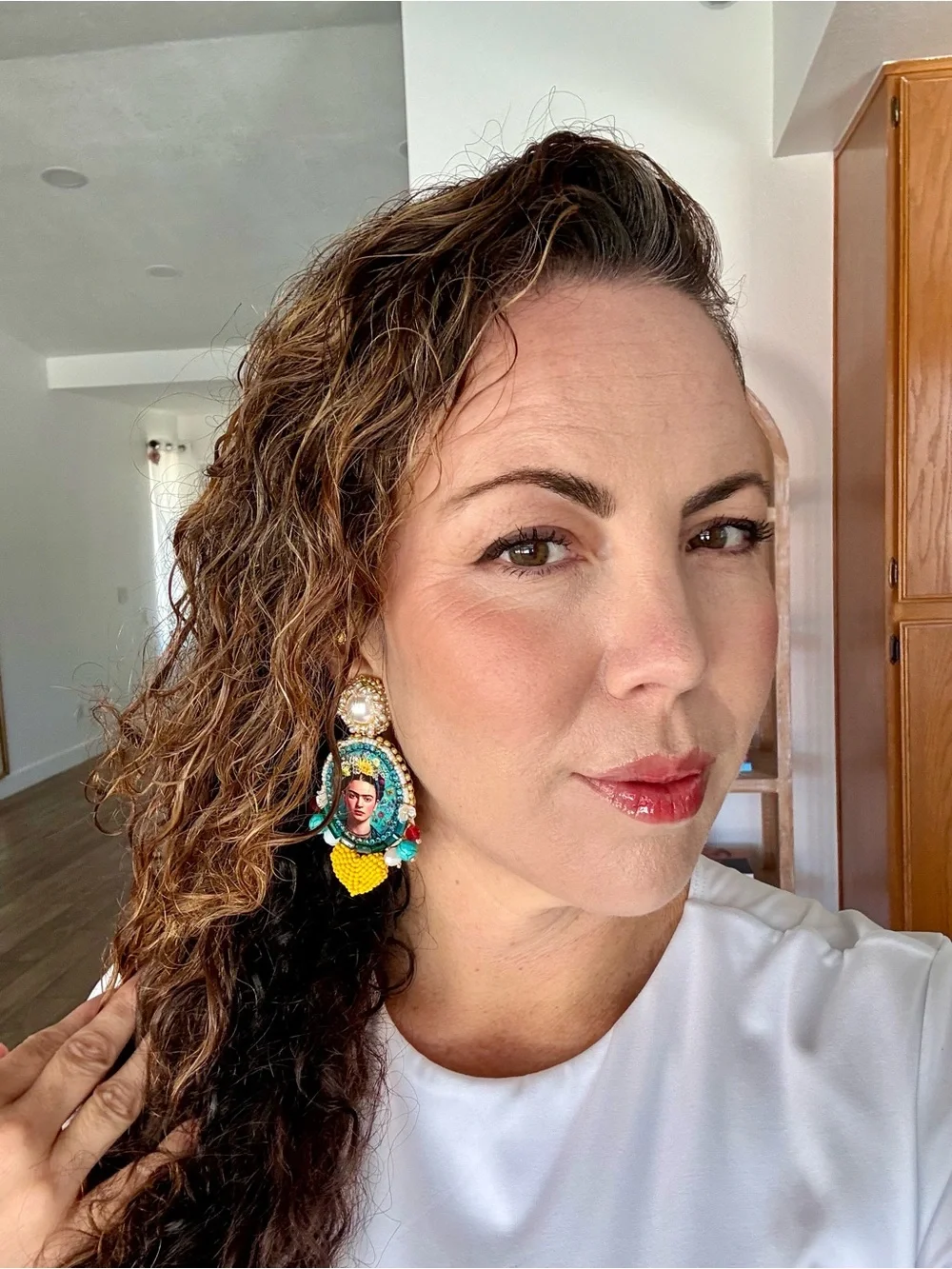 Handcrafted Yellow & Turquoise Frida Kahlo Statement Earrings